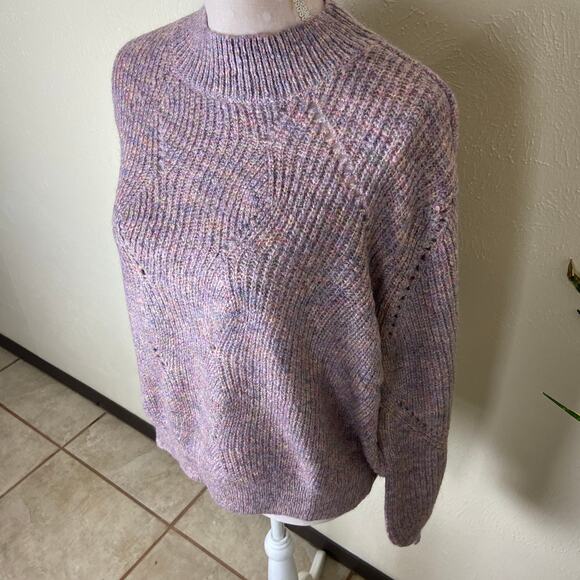 Tularosa Pauline Mock Neck Pullover Sweater Size L Heathered Purple Multi Cable - Picture 8 of 16